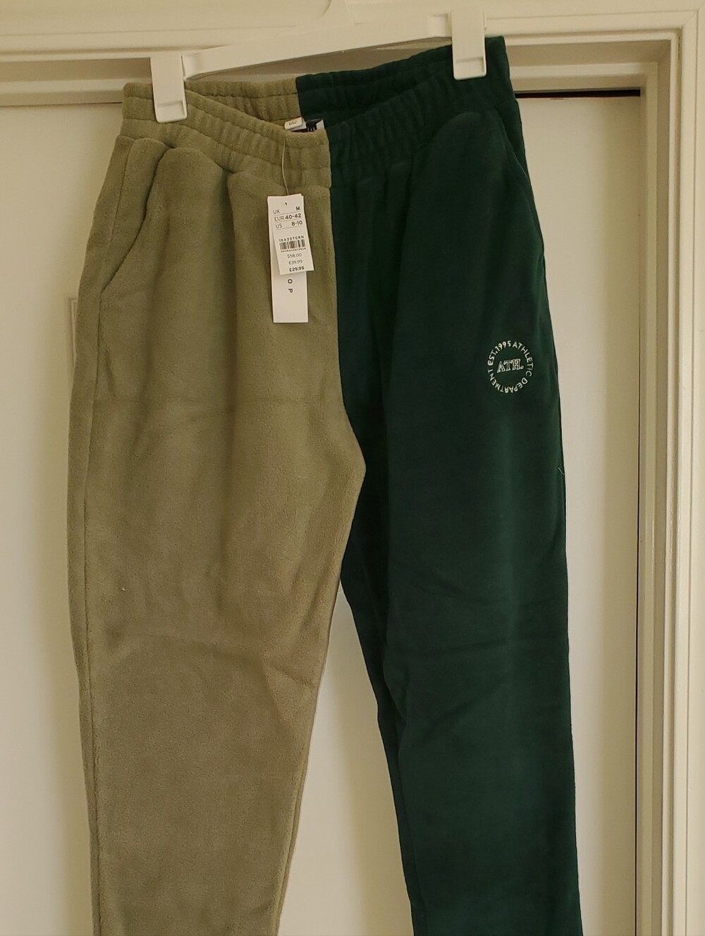 NWT Women's Topshop Two-Tone Fleece Joggers in Olive & Forest Green Size 8-10